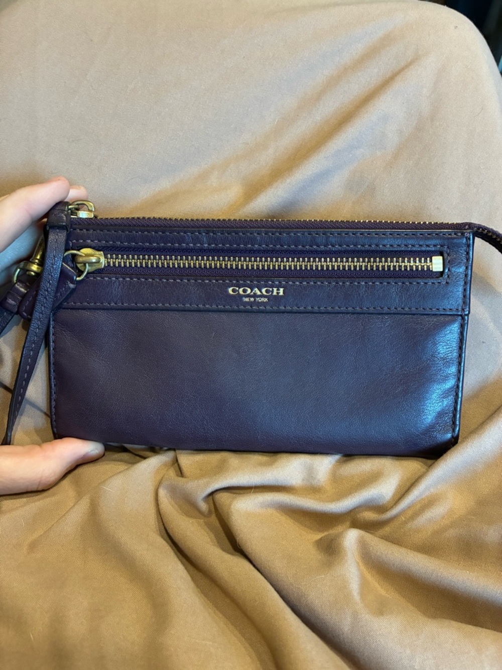 COACH Women's Leather Wristlet Clutch in Deep Plum